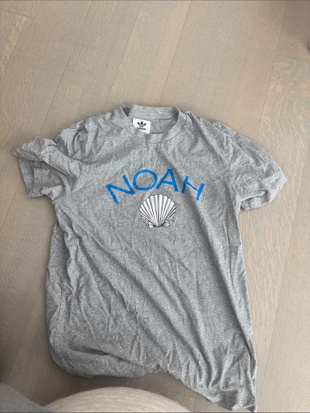Noah NYC x Adidas Gray Tee with Blue Logo and Shell Graphic